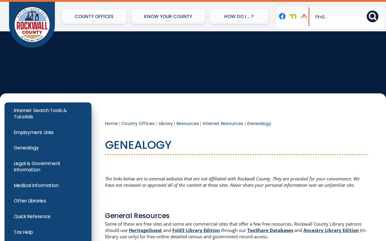 Rockwall previous residents research through County Library genealogy resources