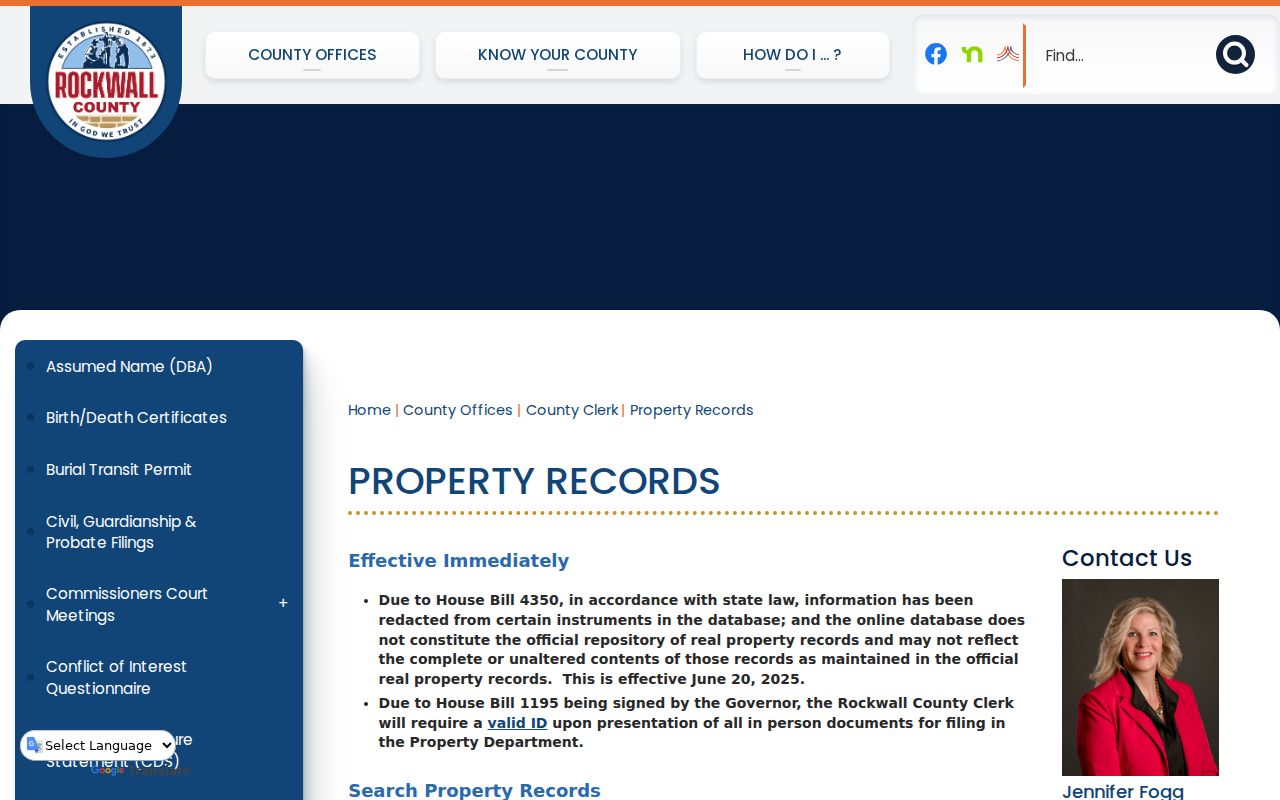Rockwall previous residents research using the County Clerk property-records page
