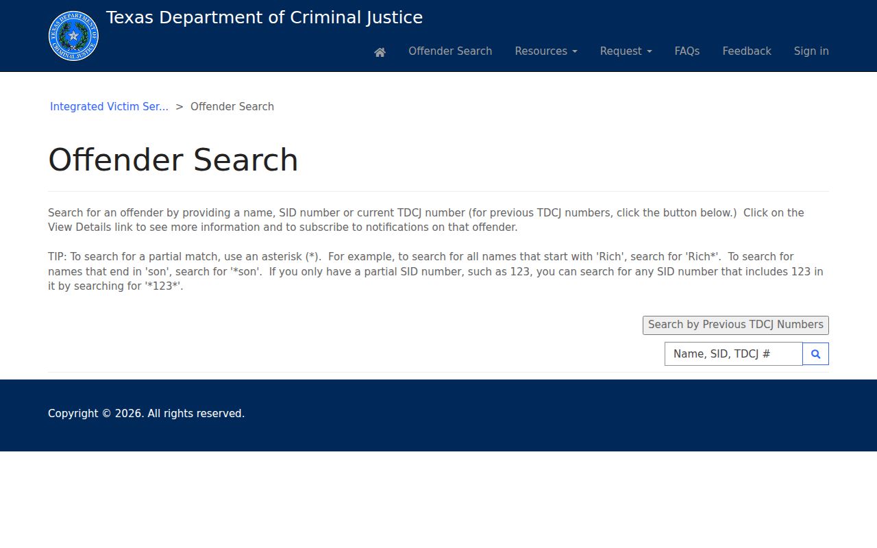 Rockwall resident lookup Texas TDCJ search screen